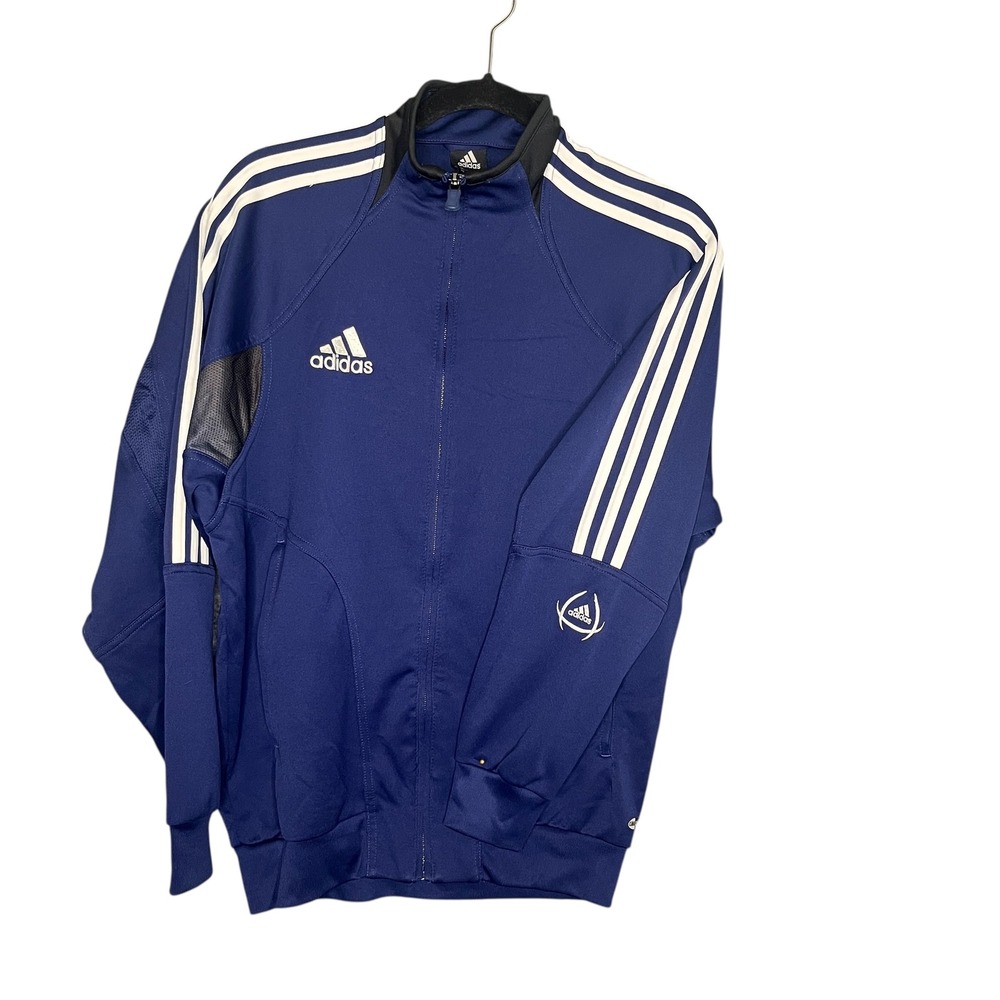 Adidas Track Jacket Navy Blue White Stripes Mens Fits Large Athletic Zip Up‎ VTG - Picture 3 of 12